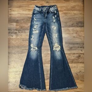 KanCan Distressed Wide Leg Jeans - Dark Blue